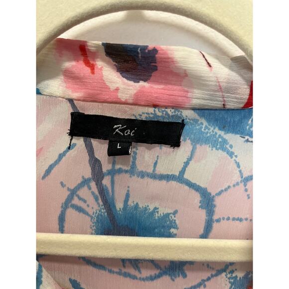 Koi Sheer Embellished Jewels Multicolor Long Sleeve Pullover Tunic Top - Picture 6 of 8